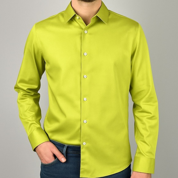 Kenneth Cole New York Men's Lime Green Dress Shirt 16 34/35 Slim Fit Stretch - Picture 1 of 7